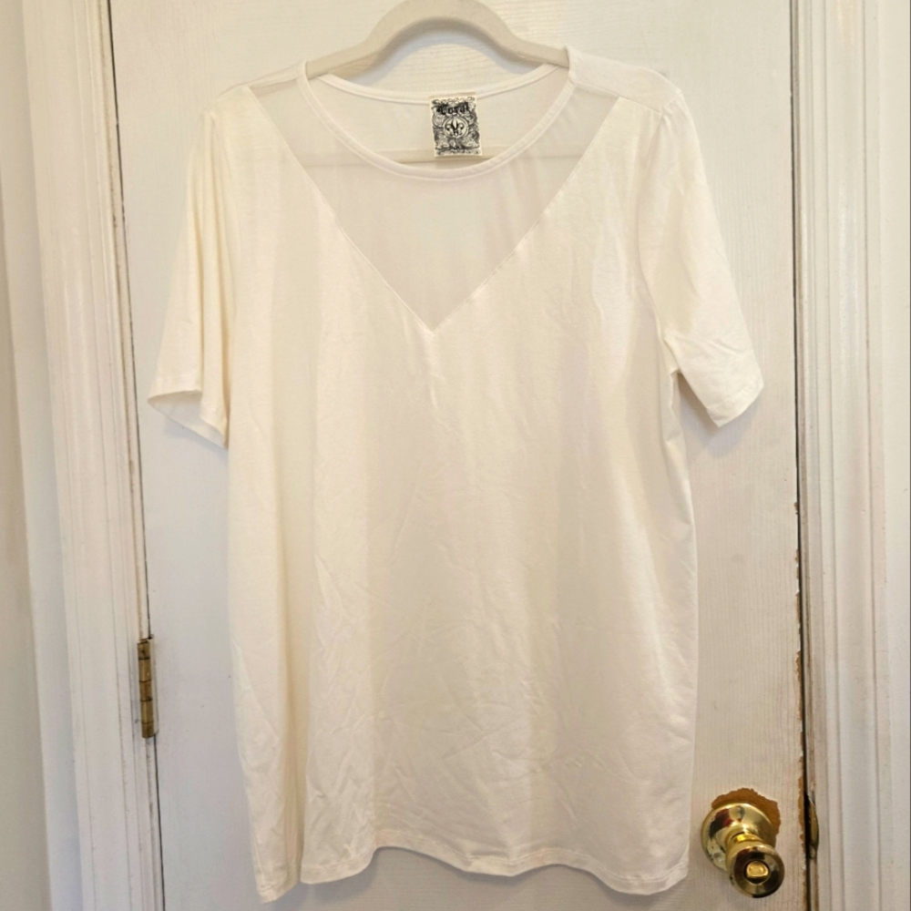 Vocal White Sheer V-Neck T-Shirt Largev